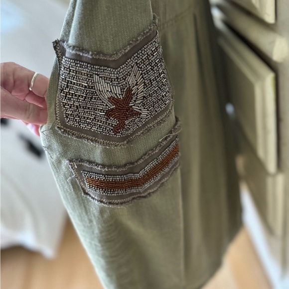 Free People Oversized Embellished Military Jacket Patch XS Boho - Picture 12 of 13